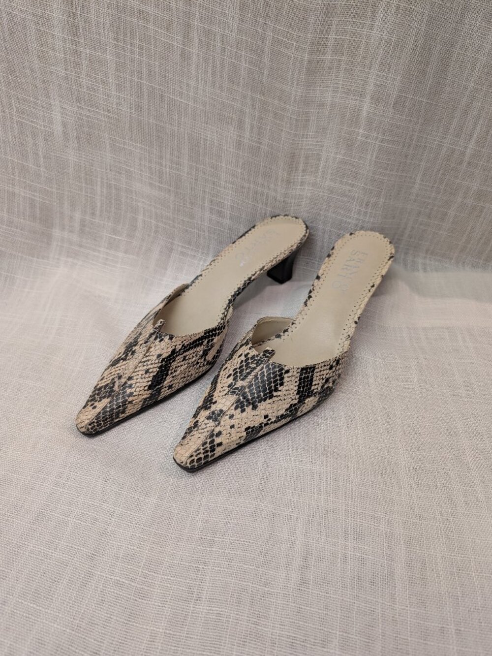 Franco Sarto Women's Snakeskin Print Pointed Toe Kitten Heel Mule Shoes Size 9M